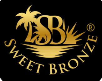 A gold Sweet Bronze Logo with plam trees and a sunset.